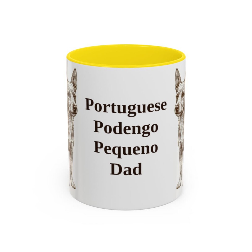 11oz Portuguese Podengo Pequeno Dog Dad Mug, Yellow, front view