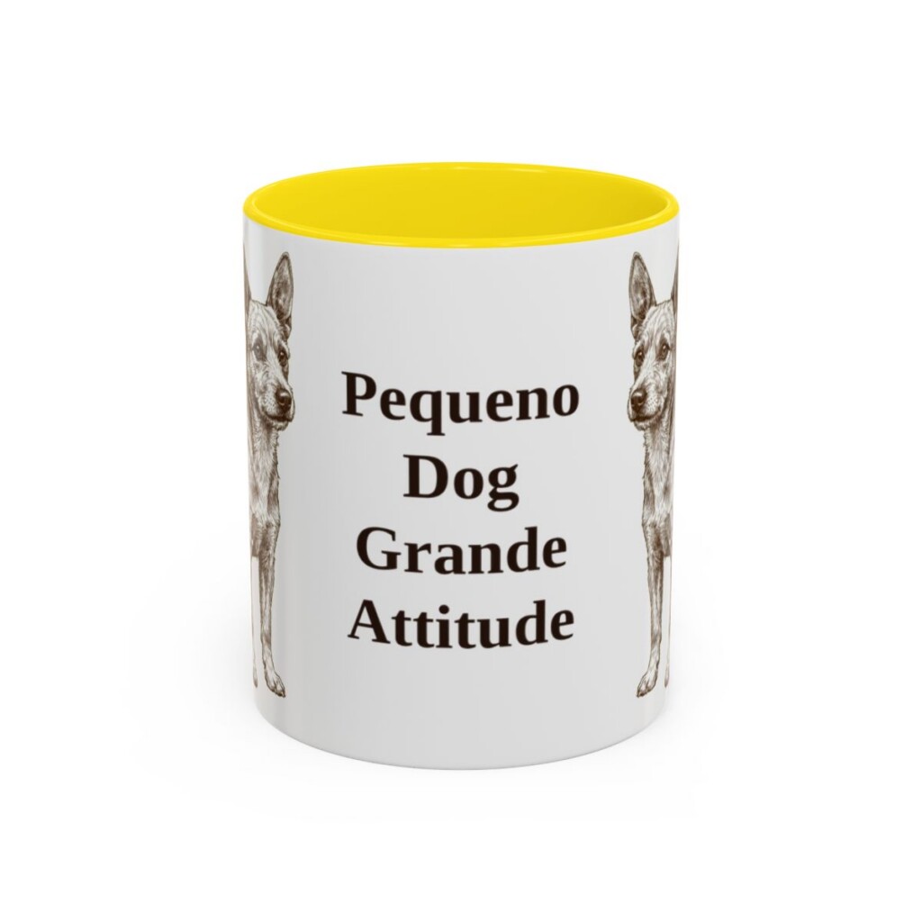 11oz Funny Portuguese Podengo Pequeno Mug, Yellow, front view