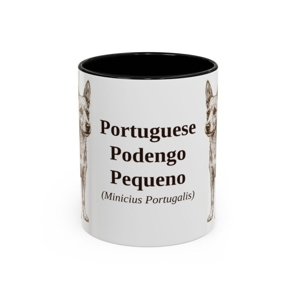 11oz Portuguese Podengo Pequeno Latin Mug, Black, front view