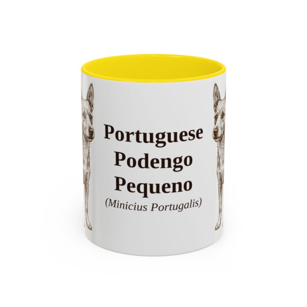 11oz Portuguese Podengo Pequeno Latin Mug, Yellow, front view