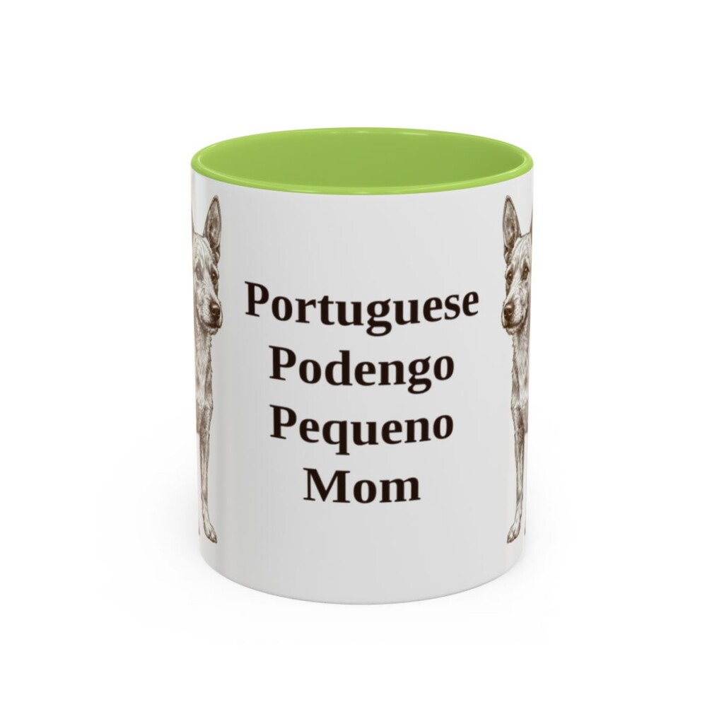 11oz-portuguese-podengo-pequeno-mug-mom-light-green 11oz Portuguese Podengo Pequeno Dog Mom Mug, Light Green, front view