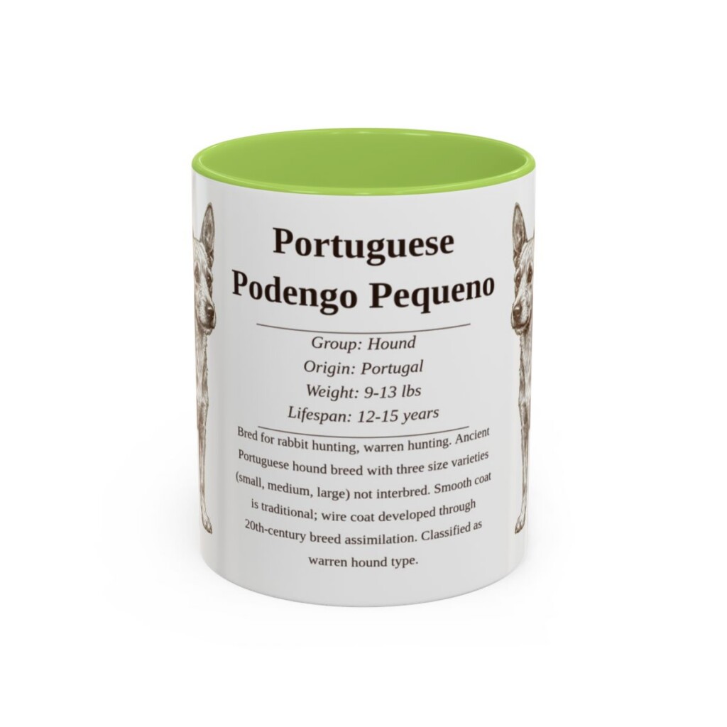 11oz Portuguese Podengo Pequeno Mug, Light Green, front view
