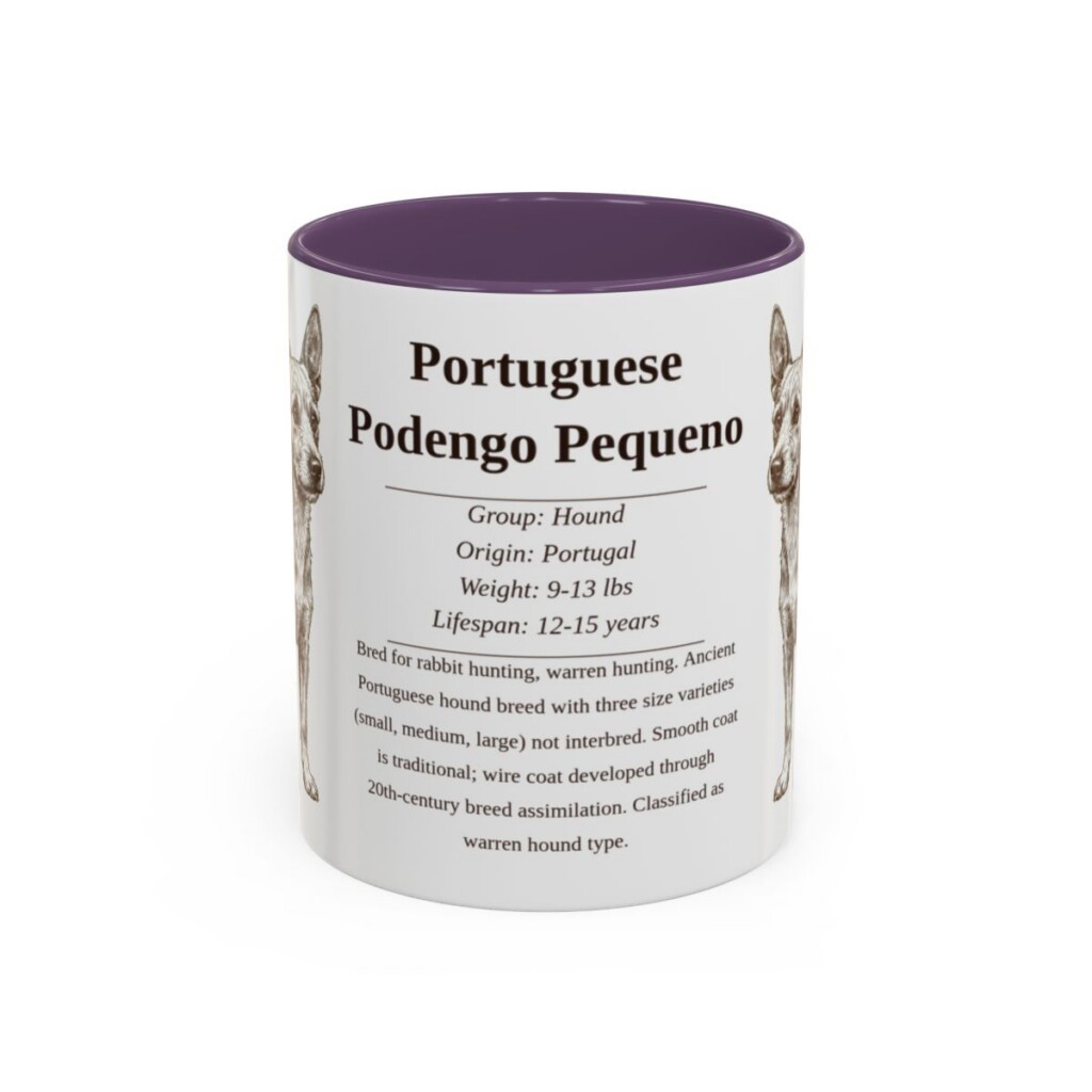 11oz Portuguese Podengo Pequeno Mug, Purple, front view