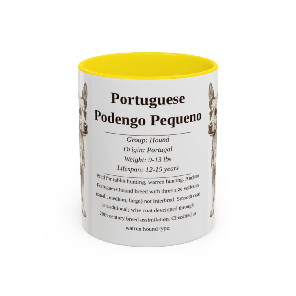11oz Portuguese Podengo Pequeno Mug, Yellow, front view