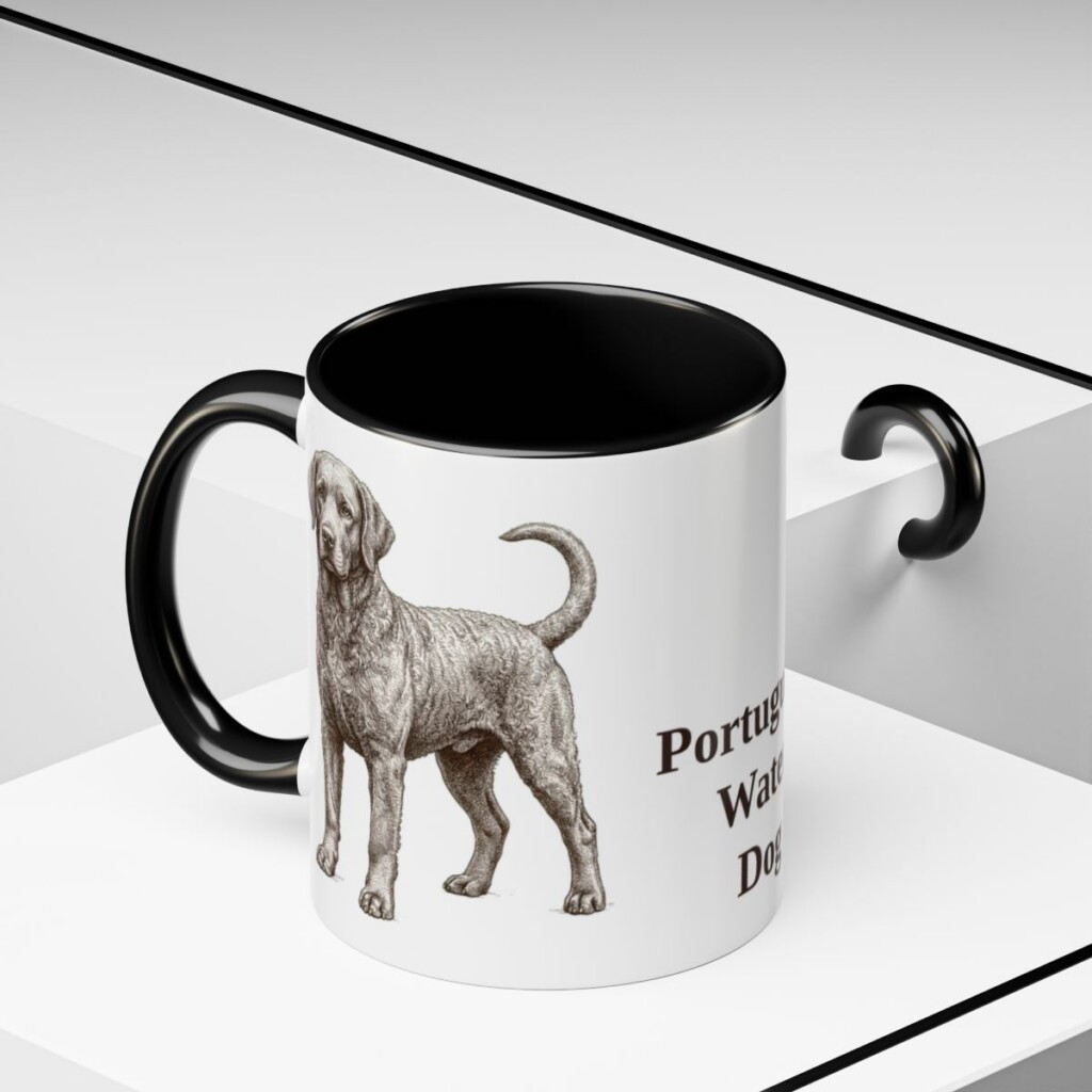 11oz Portuguese Water Dog Mug, Black, lifestyle photo