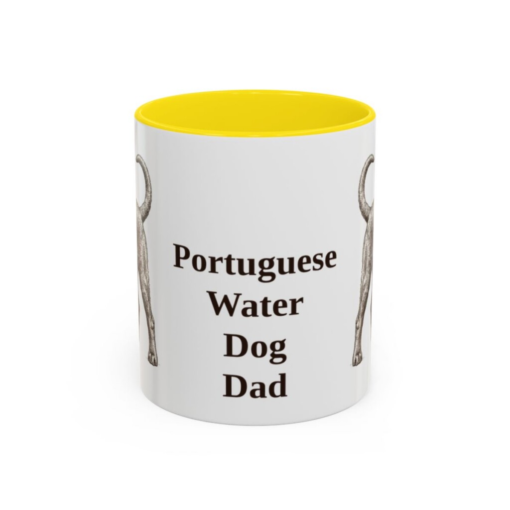 11oz Portuguese Water Dog Dog Dad Mug, Yellow, front view