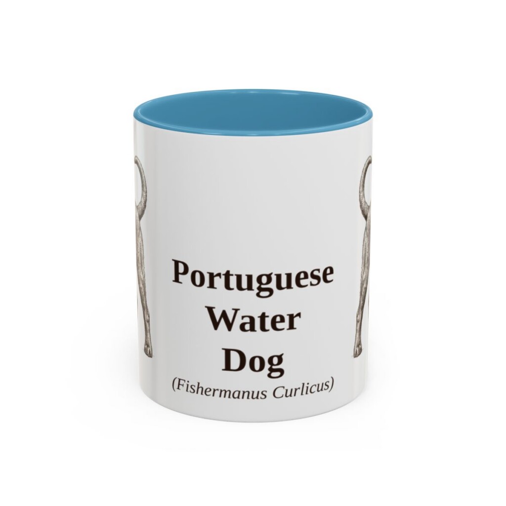 11oz Portuguese Water Dog Latin Mug, Light Blue, front view