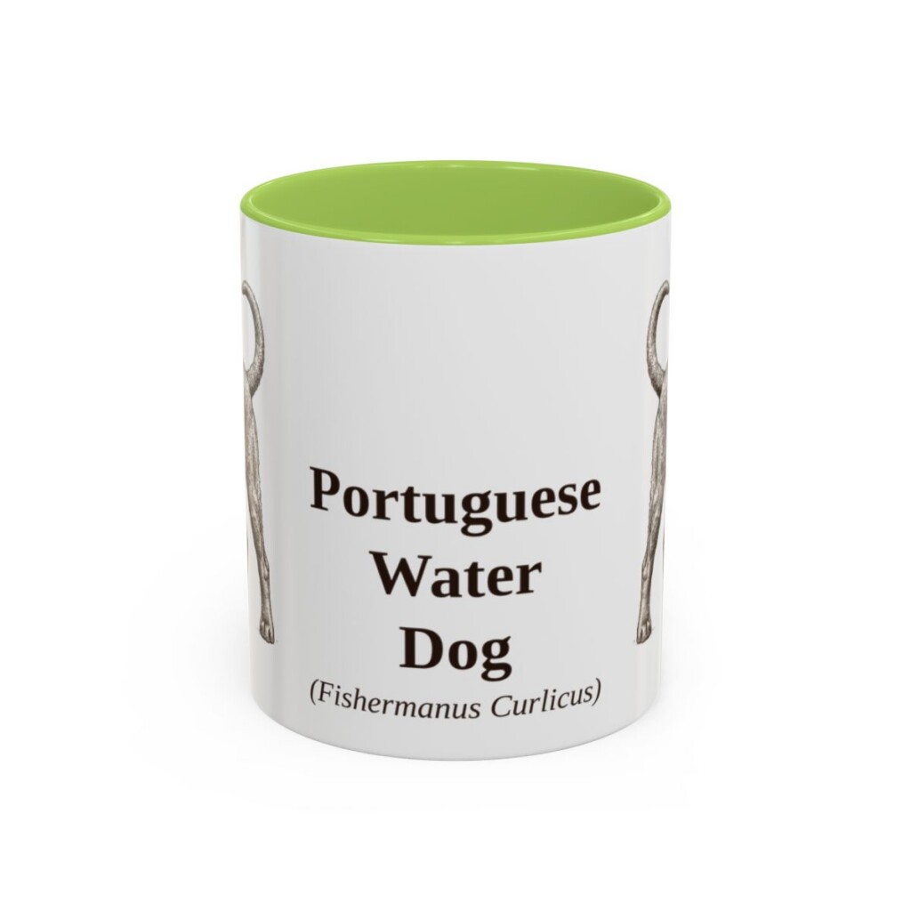 11oz Portuguese Water Dog Latin Mug, Light Green, front view