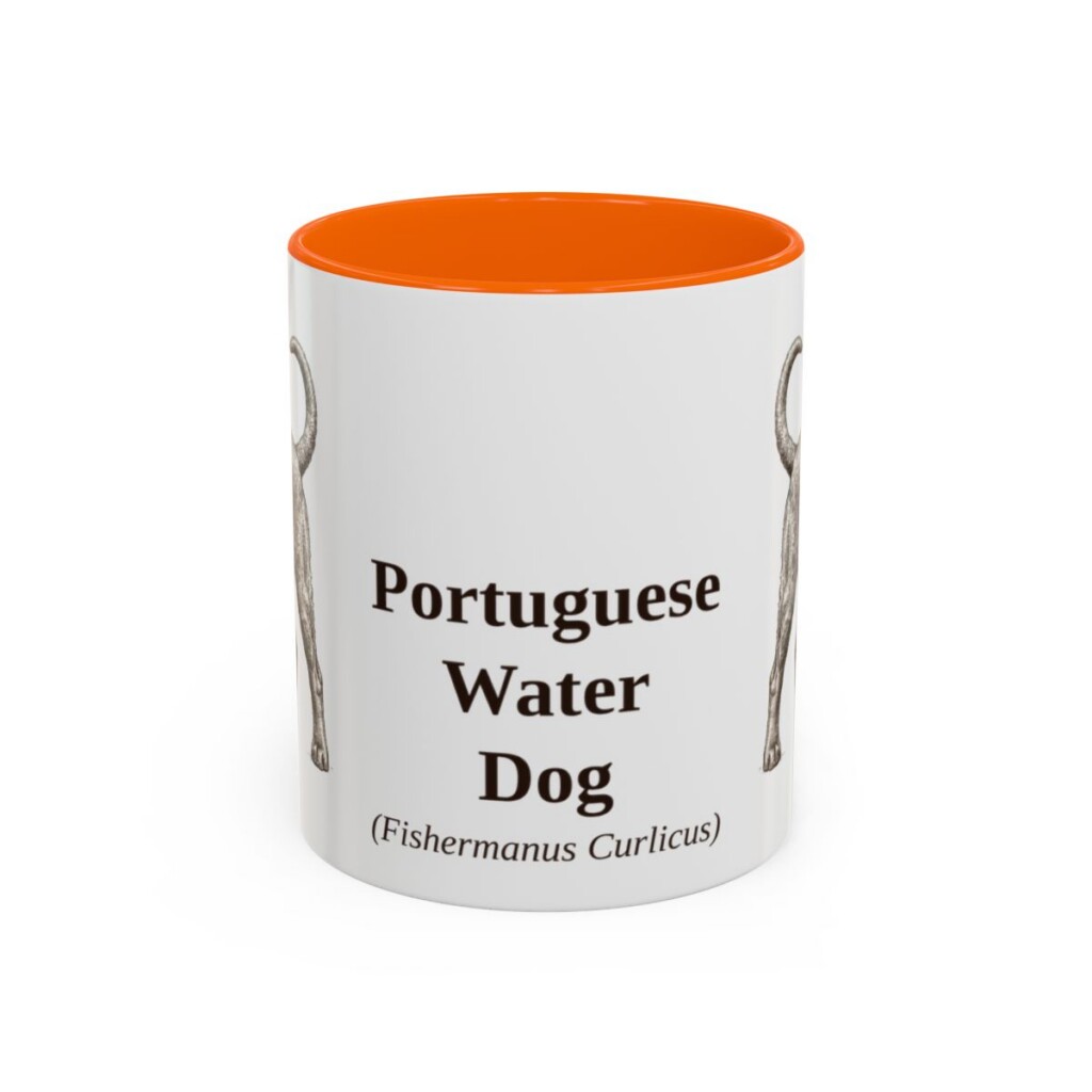 11oz Portuguese Water Dog Latin Mug, Orange, front view