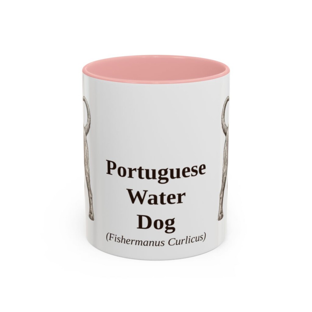 11oz Portuguese Water Dog Latin Mug, Pink, front view
