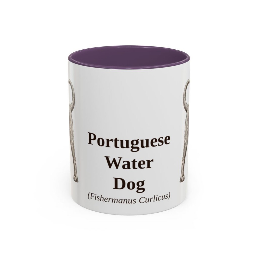 11oz Portuguese Water Dog Latin Mug, Purple, front view