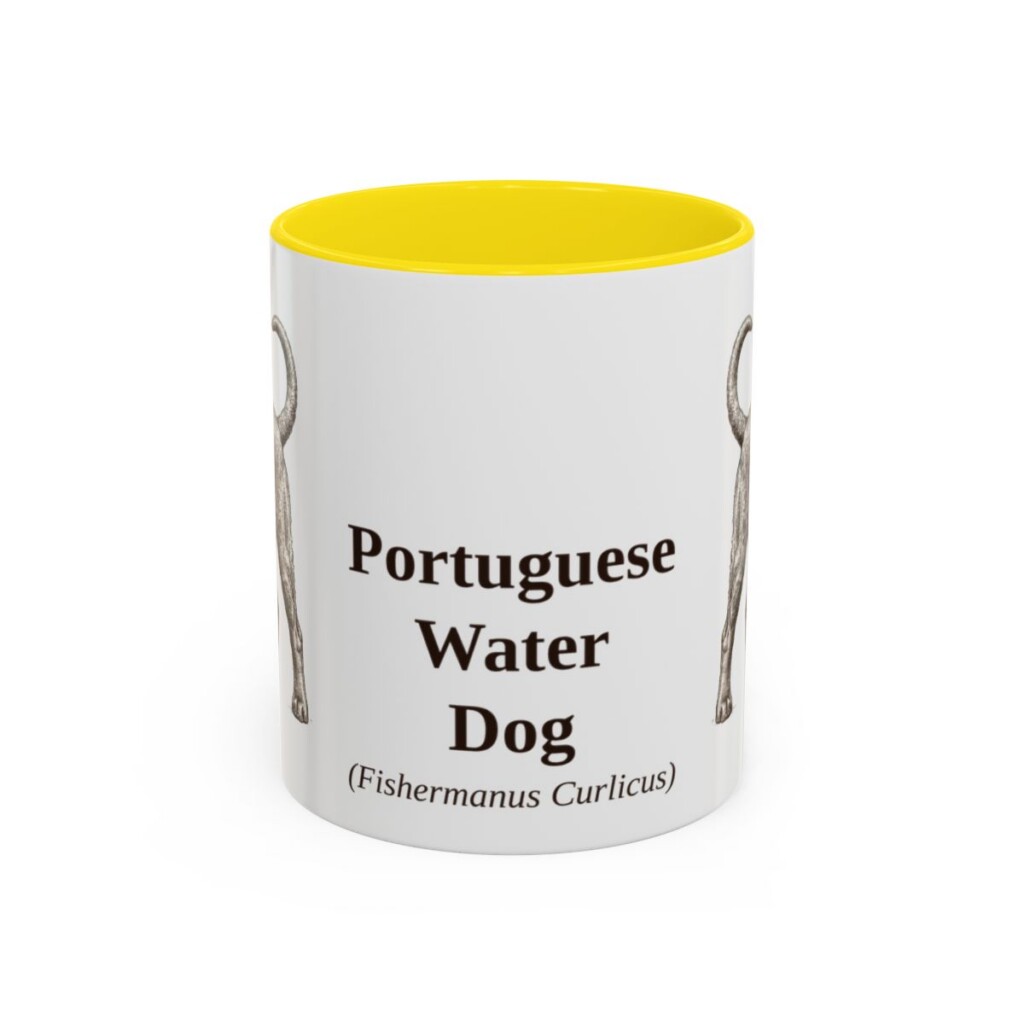 11oz Portuguese Water Dog Latin Mug, Yellow, front view