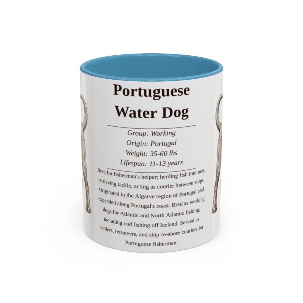 11oz Portuguese Water Dog Mug, Light Blue, front view