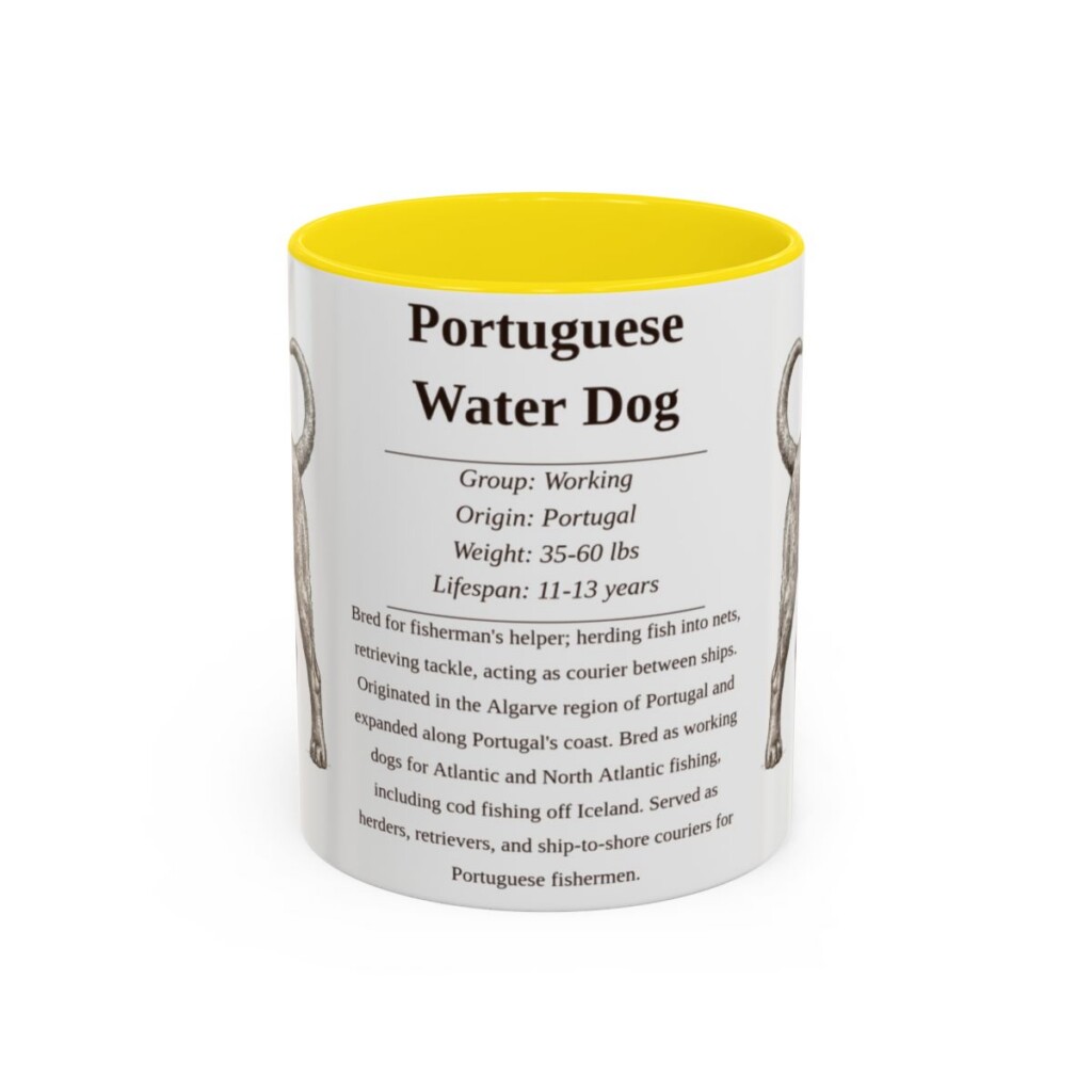 11oz Portuguese Water Dog Mug, Yellow, front view