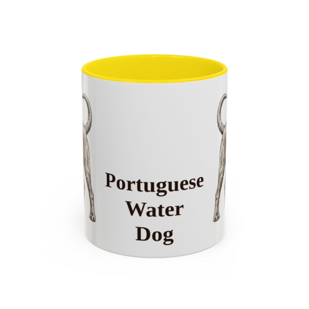 11oz Portuguese Water Dog Mug, Yellow, front view