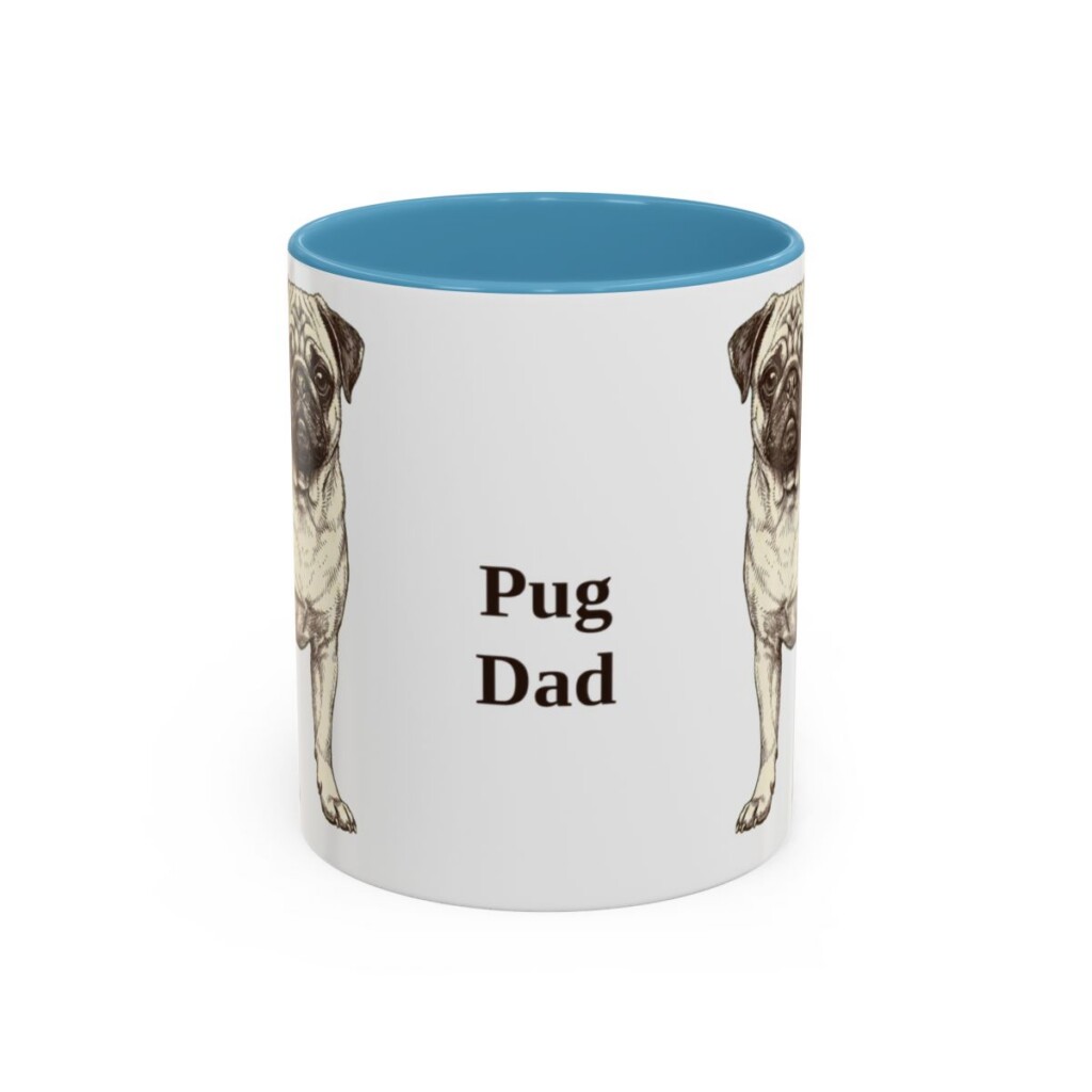 11oz Pug Dog Dad Mug, Light Blue, front view
