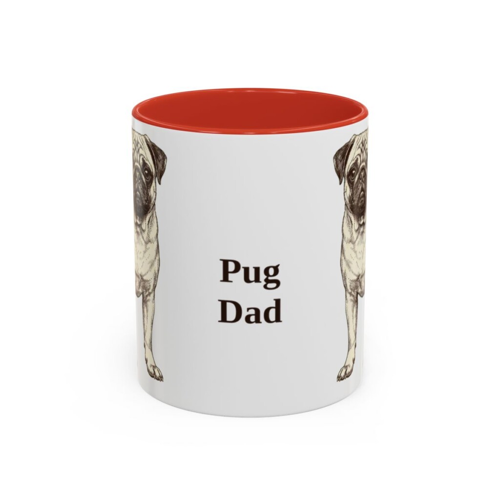 11oz Pug Dog Dad Mug, Red, front view
