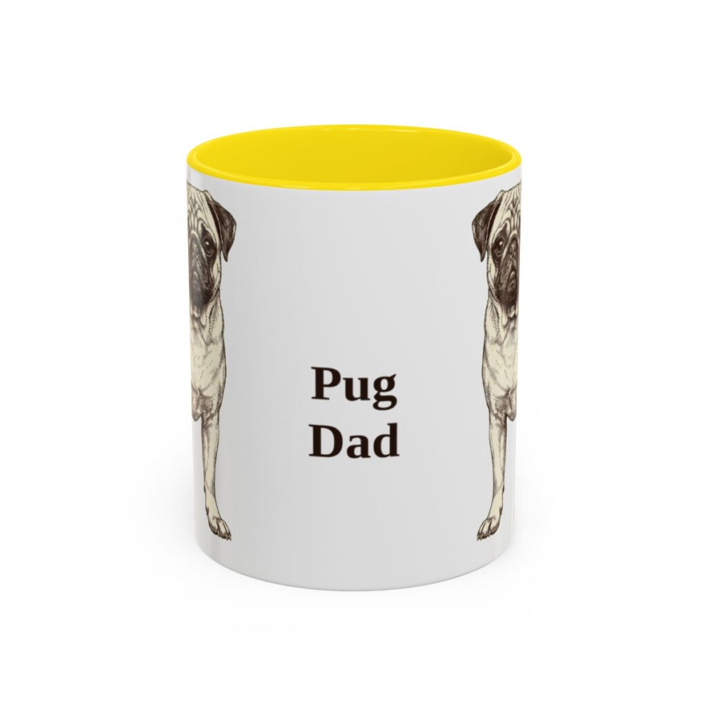 11oz Pug Dog Dad Mug, Yellow, front view