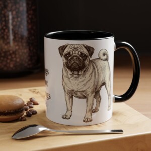 11oz Funny Pug Mug, Black, lifestyle photo