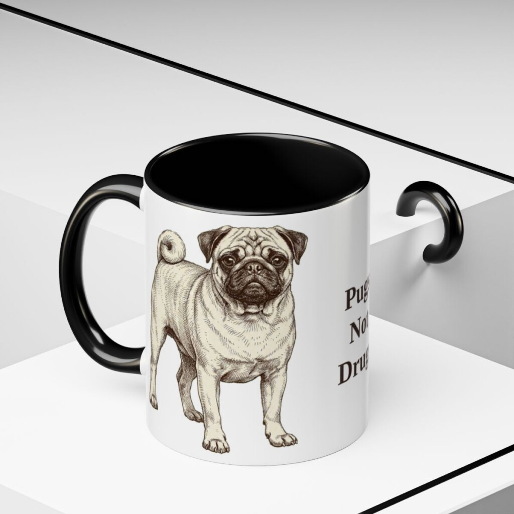 11oz Funny Pug Mug, Black, lifestyle photo