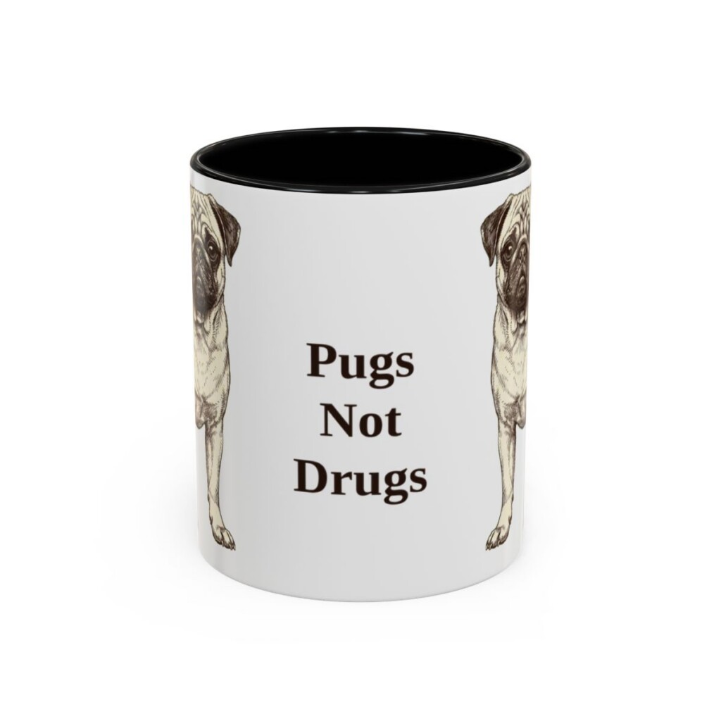 11oz Funny Pug Mug, Black, front view