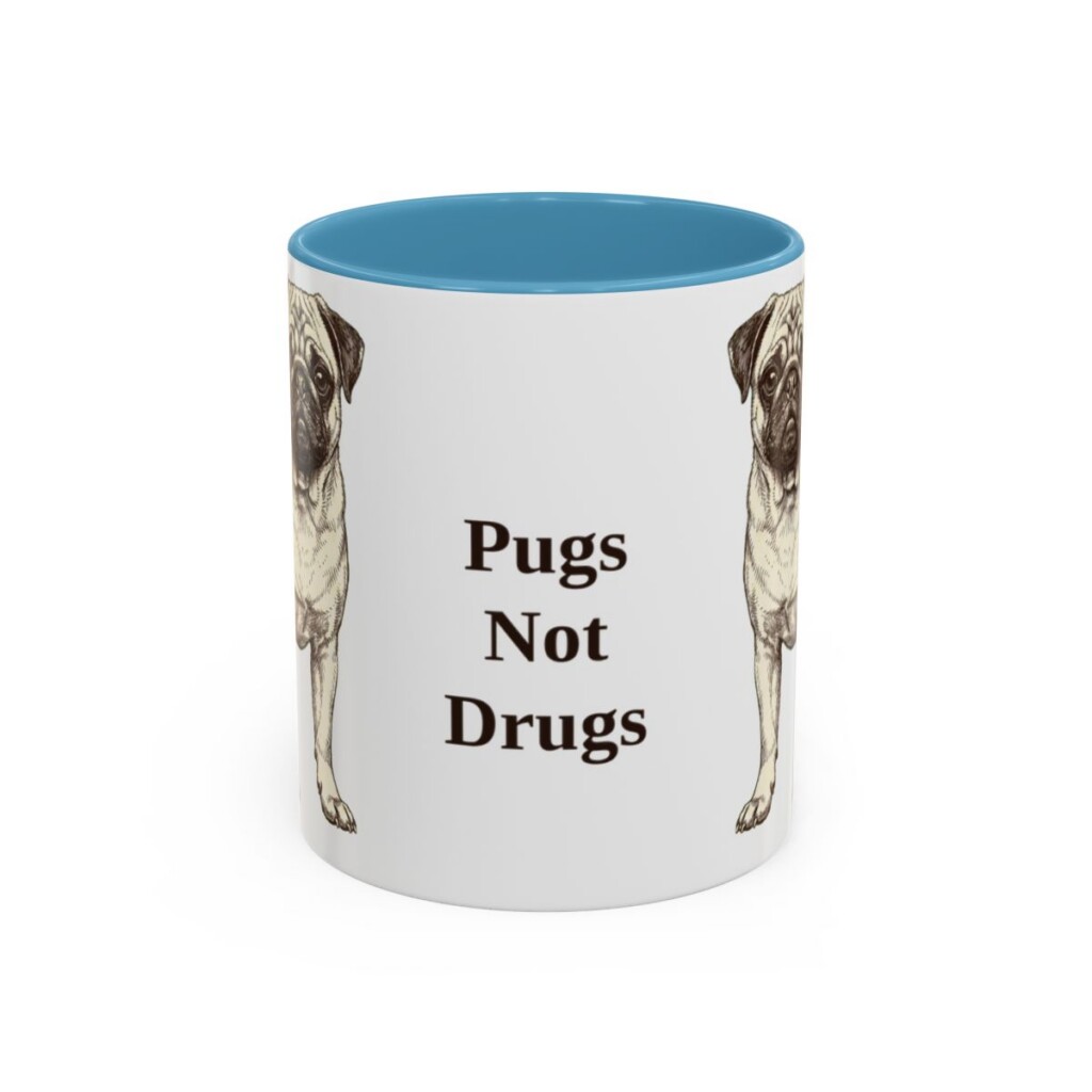 11oz Funny Pug Mug, Light Blue, front view