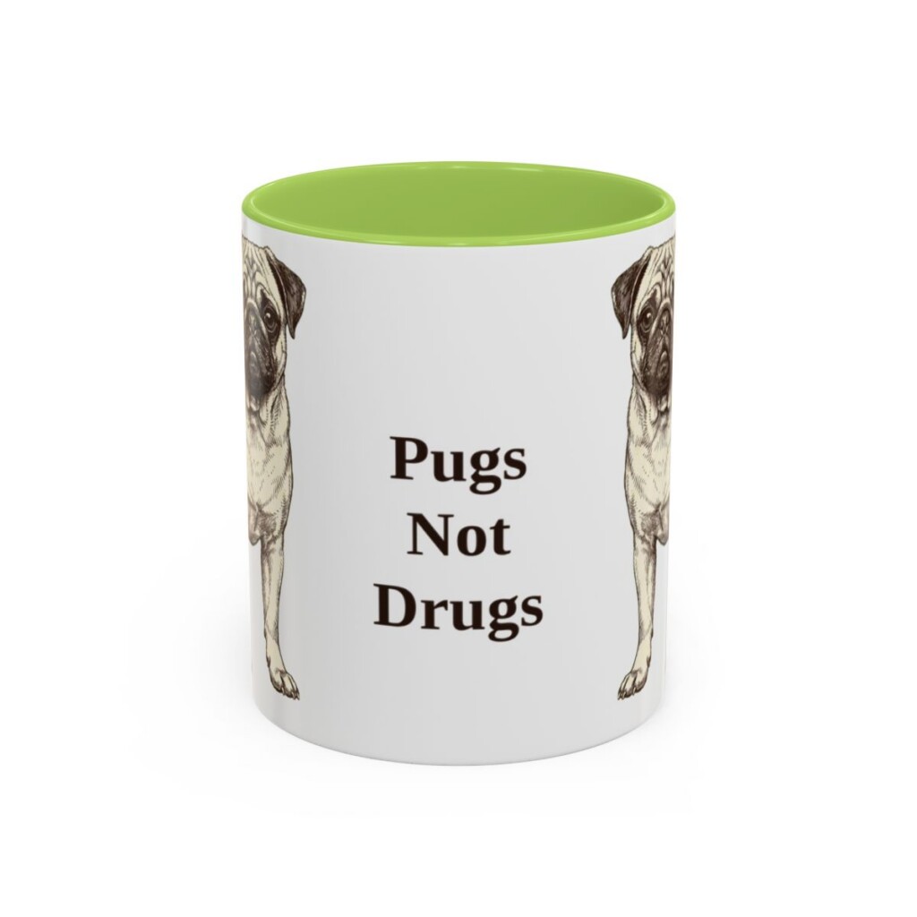 11oz Funny Pug Mug, Light Green, front view