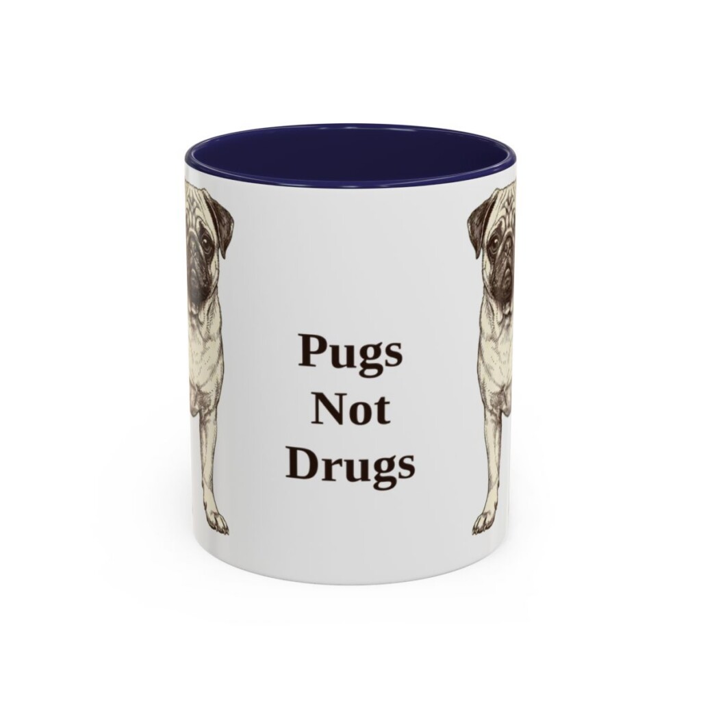 11oz Funny Pug Mug, Navy, front view