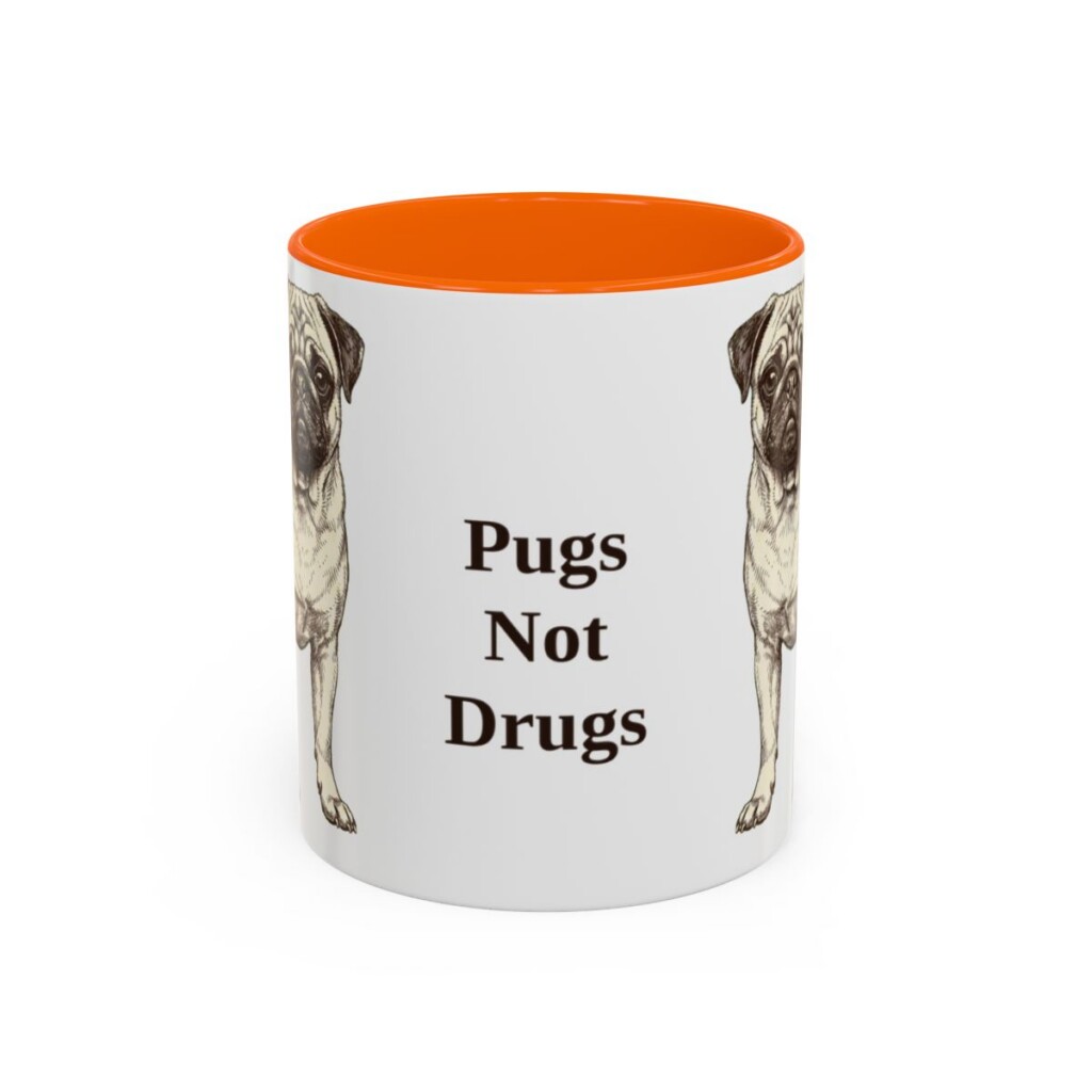 11oz Funny Pug Mug, Orange, front view