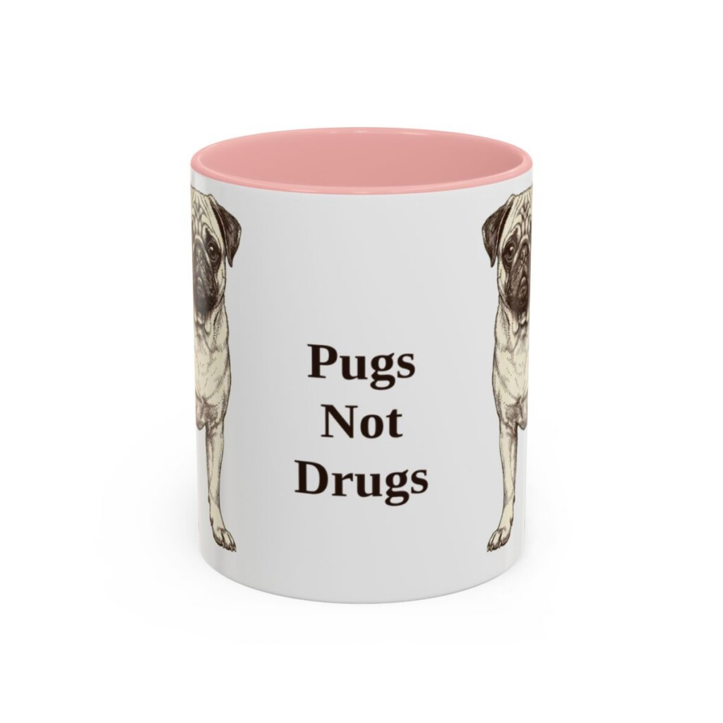 11oz Funny Pug Mug, Pink, front view