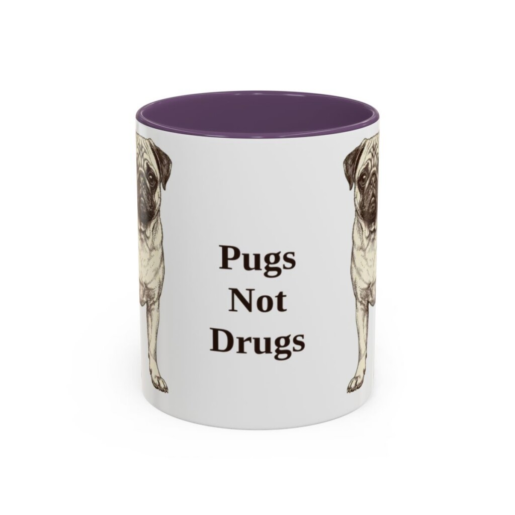 11oz Funny Pug Mug, Purple, front view