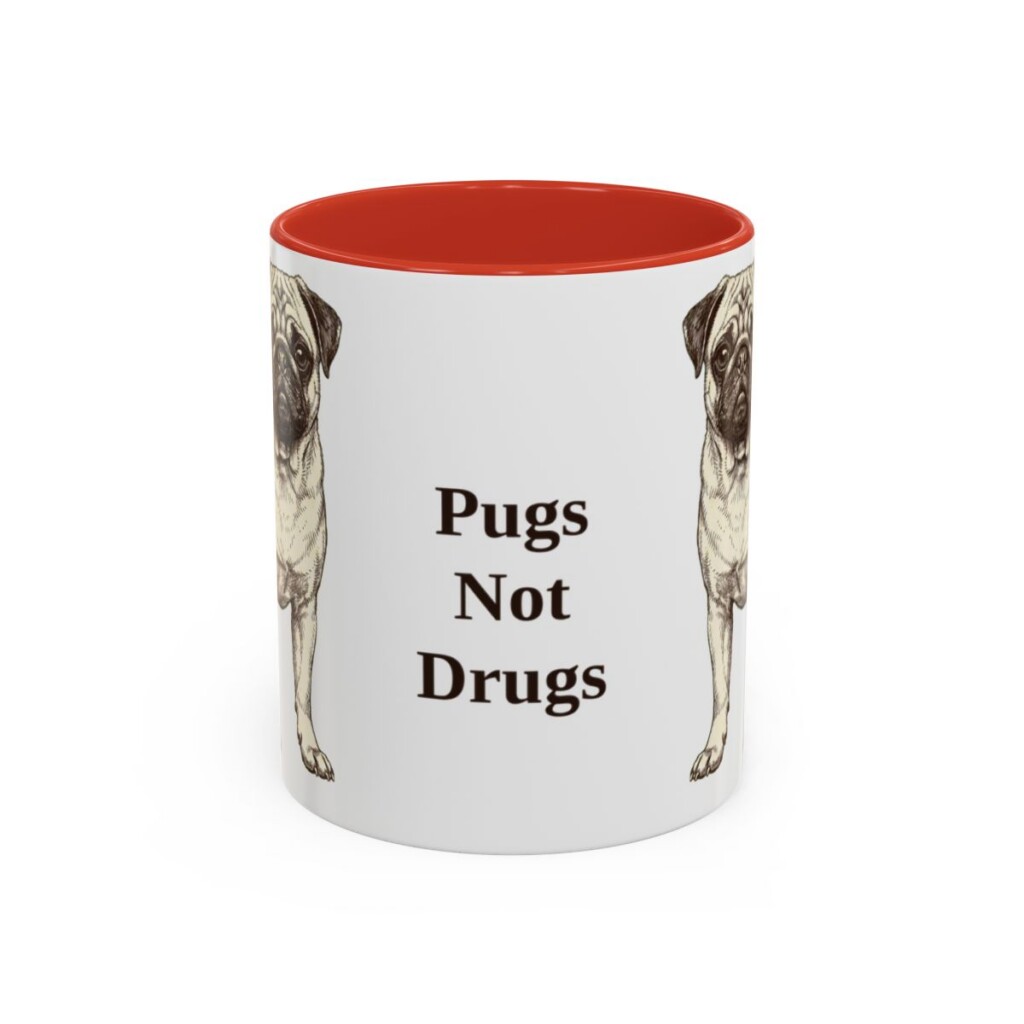 11oz Funny Pug Mug, Red, front view