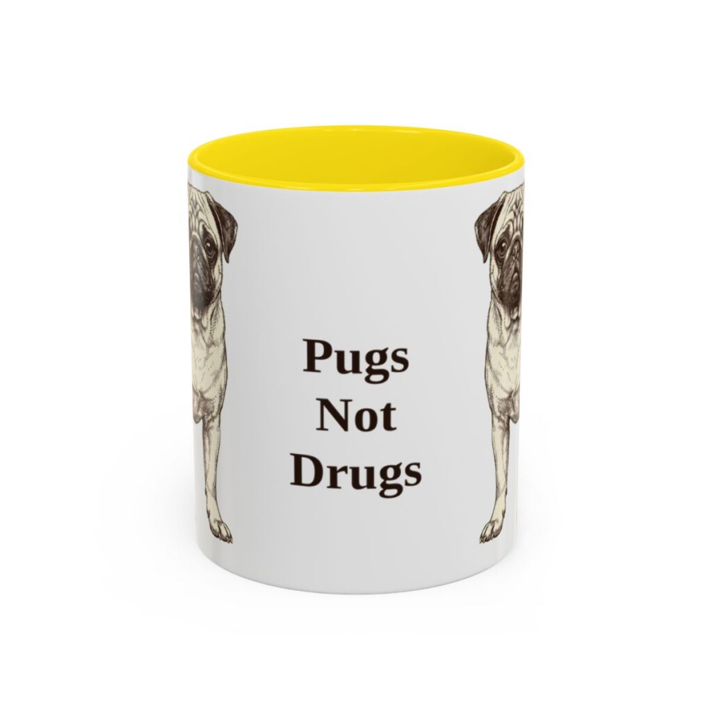 11oz Funny Pug Mug, Yellow, front view