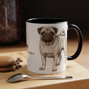 11oz Pug Latin Mug, Black, lifestyle photo