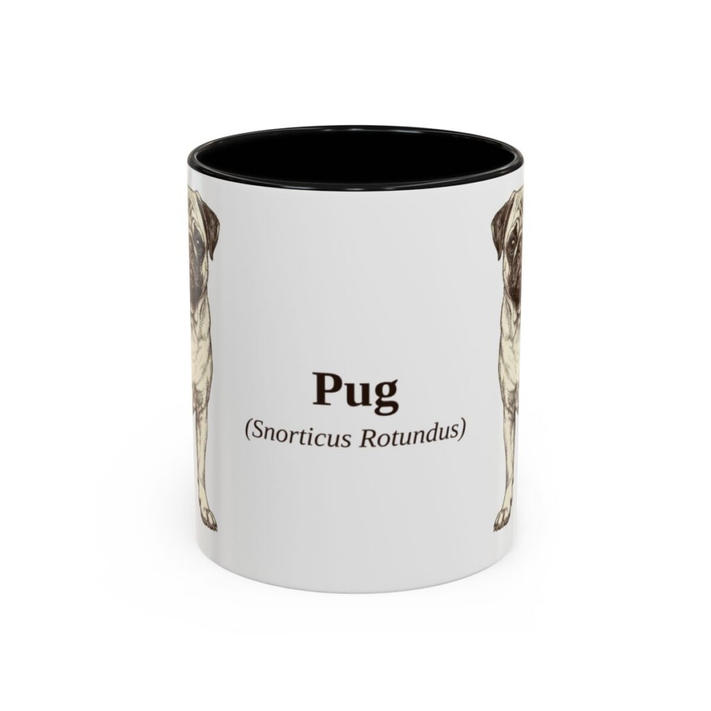 11oz Pug Latin Mug, Black, front view