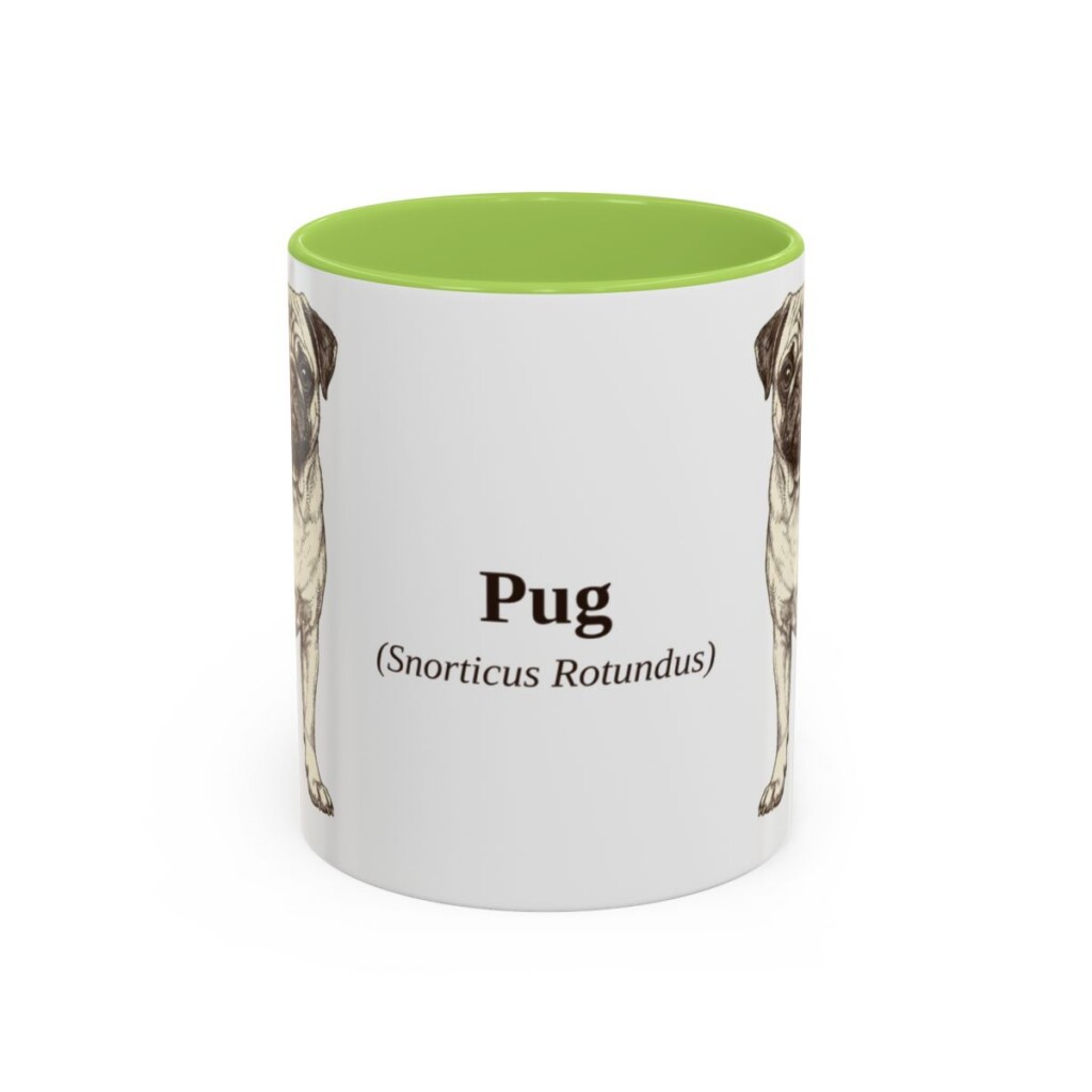 11oz Pug Latin Mug, Light Green, front view