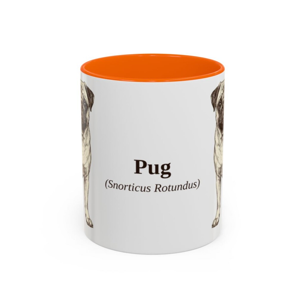 11oz Pug Latin Mug, Orange, front view