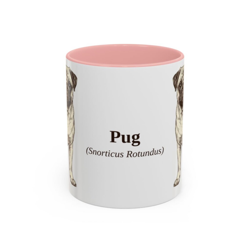 11oz Pug Latin Mug, Pink, front view