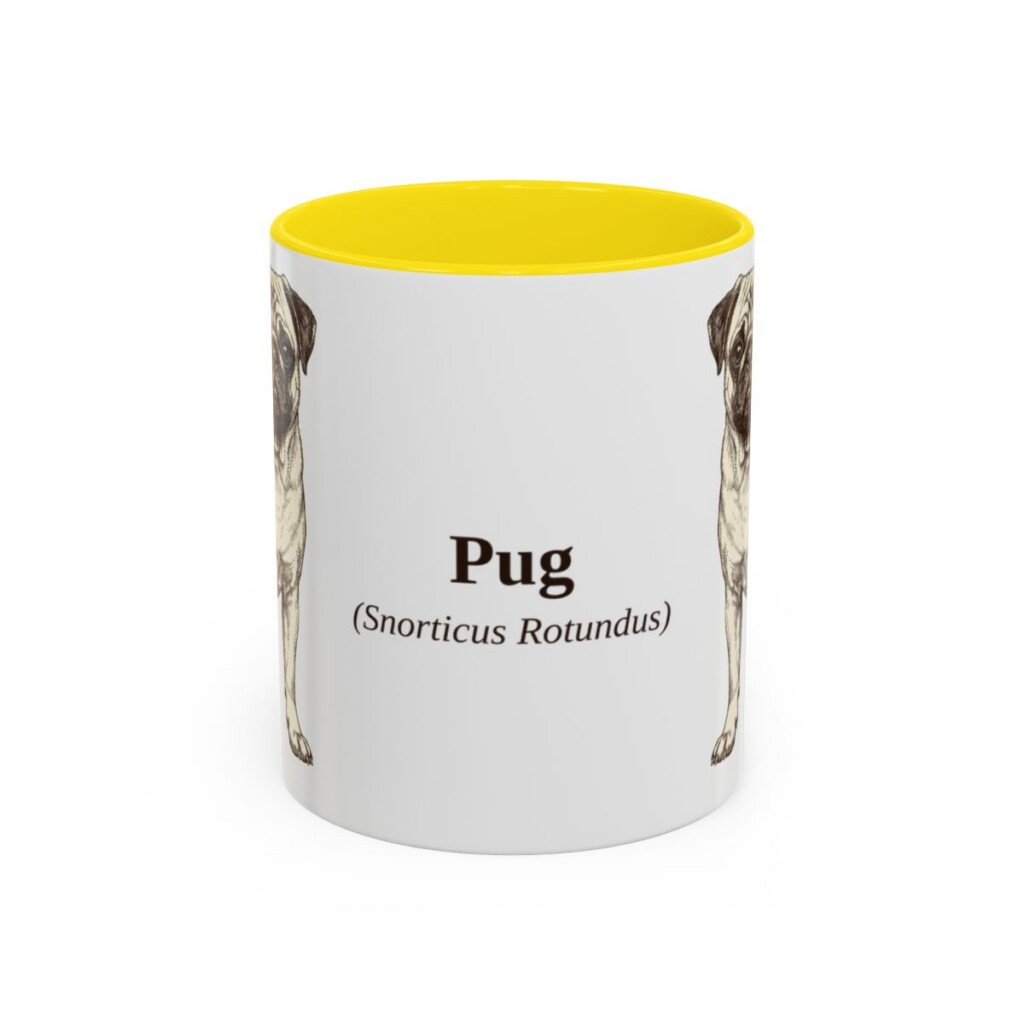 11oz Pug Latin Mug, Yellow, front view