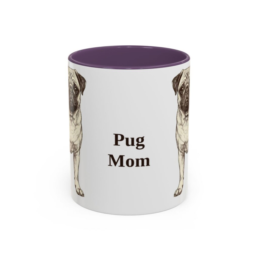 11oz Pug Dog Mom Mug, Purple, front view