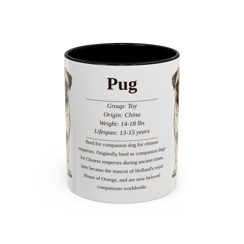 11oz Pug Mug, Black, front view