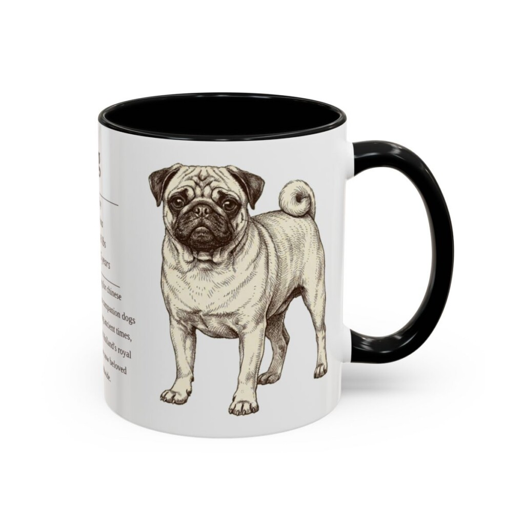 11oz Pug Mug, Black, right side view