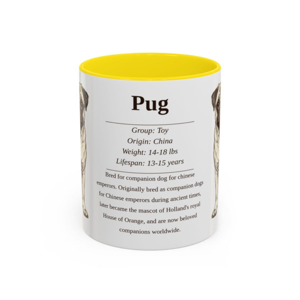 11oz Pug Mug, Yellow, front view