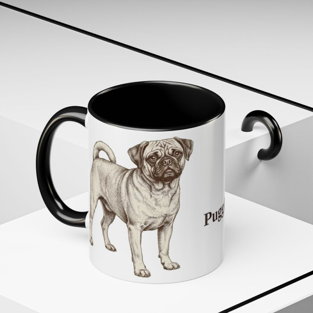 11oz Puggle Mug, Black, lifestyle photo