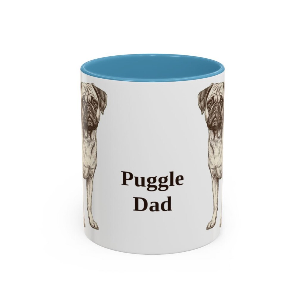 11oz Puggle Dog Dad Mug, Light Blue, front view