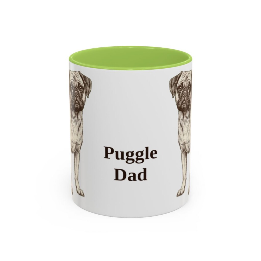 11oz Puggle Dog Dad Mug, Light Green, front view