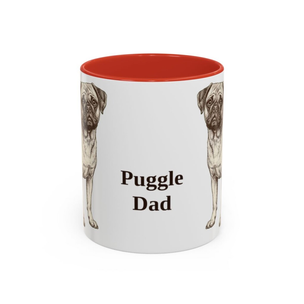 11oz Puggle Dog Dad Mug, Red, front view