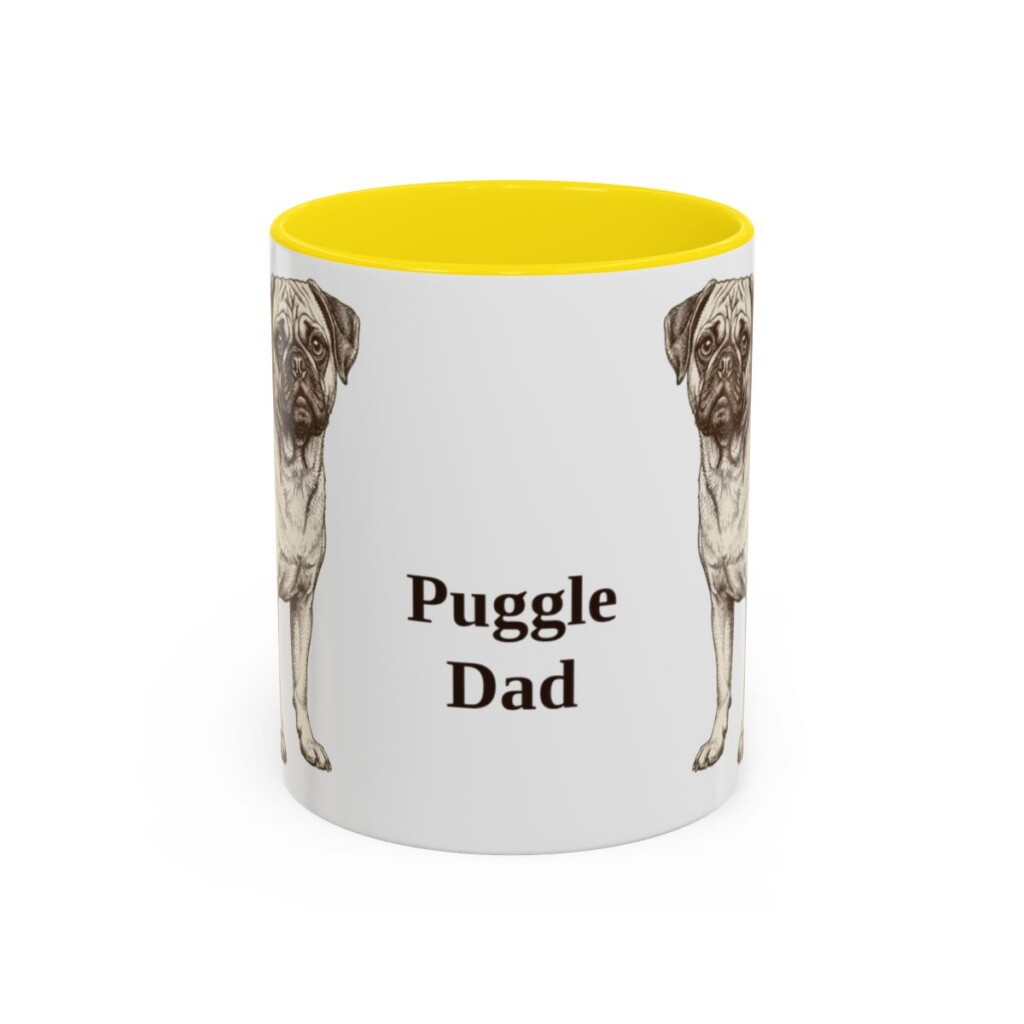 11oz Puggle Dog Dad Mug, Yellow, front view