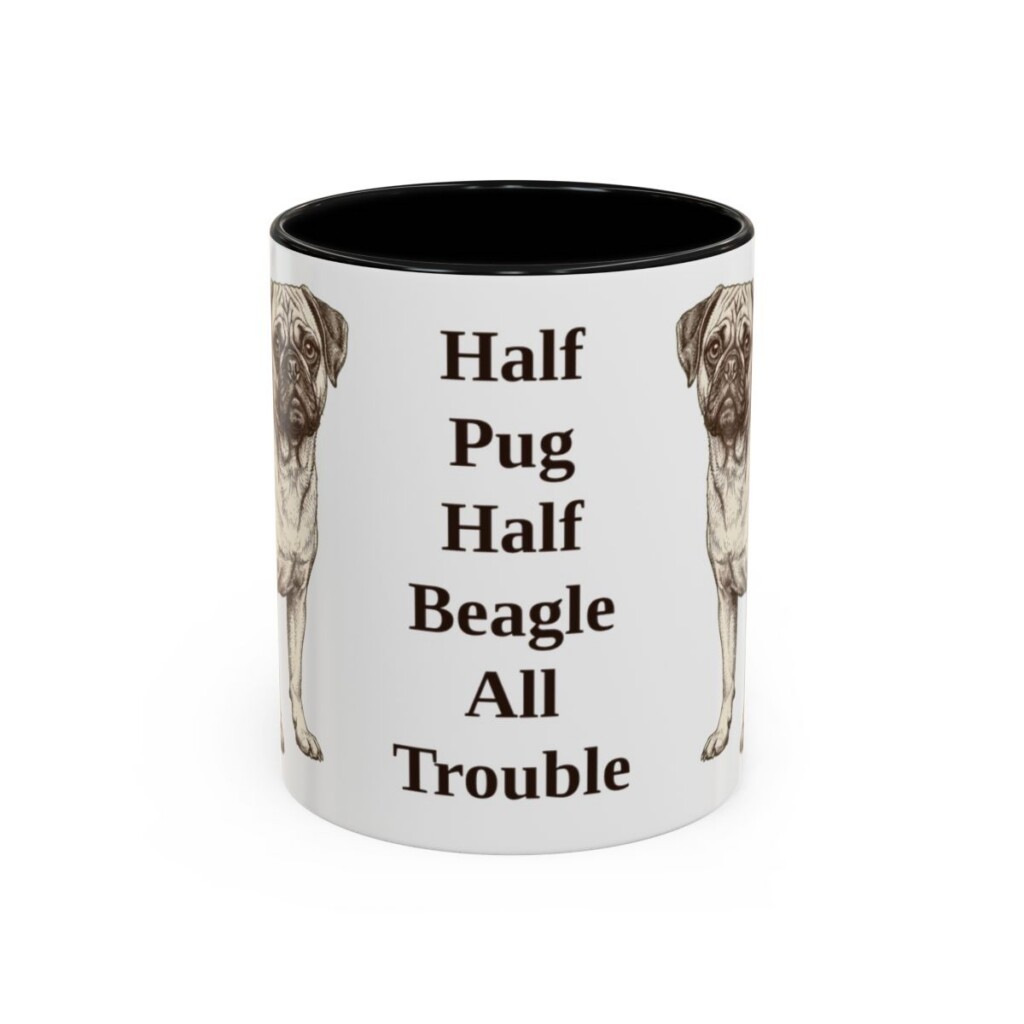 11oz Funny Puggle Mug, Black, front view