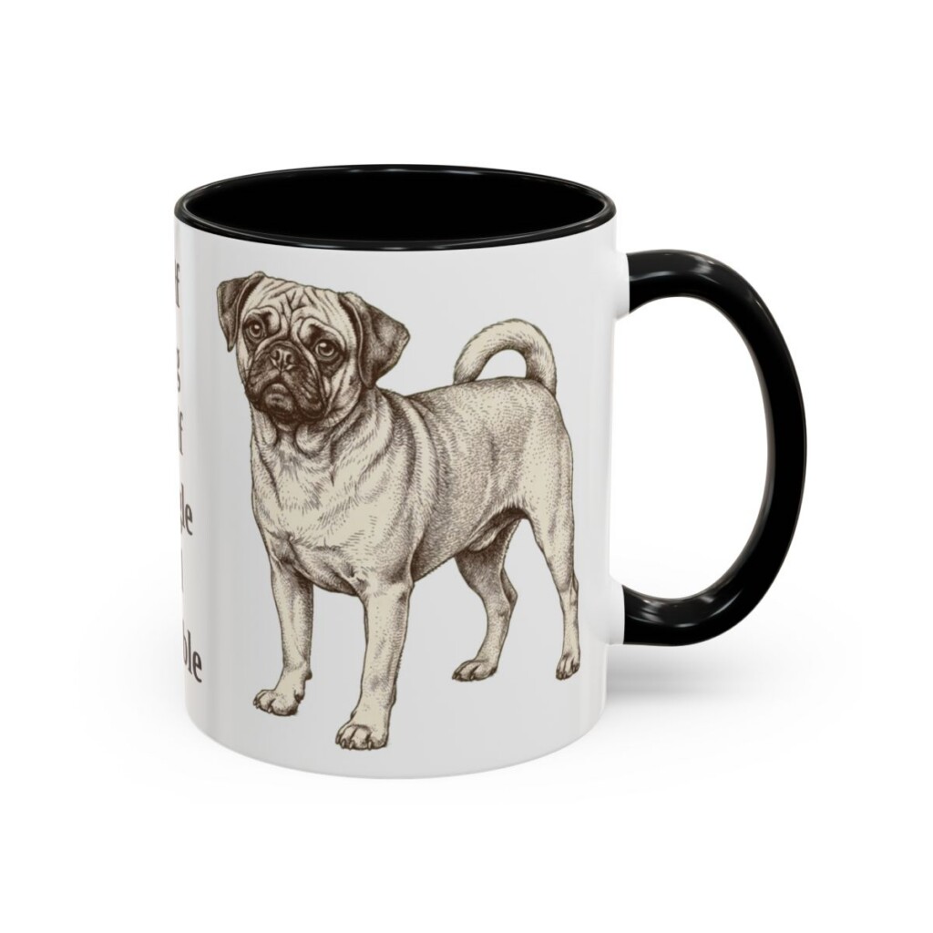 11oz Funny Puggle Mug, Black, right side view